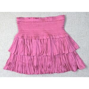 Reset Amore Smocked Skirt Hot Pink Tiered Ruffle Pleated Mini JS209D L NWT